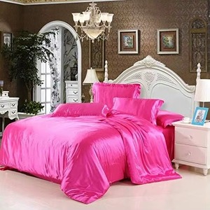 Kanak <b>Bedding</b> Full Size 7Pcs Comforter Set Hot Pink Silky Satin Sheet Set with Pillowcases Solid Color Machine Washable Home Use - Product Image 5