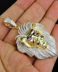 Colgante de Cabeza de León de Plata de Ley 925 con Moissanita VVS, Joyería Hip Hop Bling para Raperos, Colgante Bicolor Personalizado con Diseño de Animal para Hombres - Product Image 1
