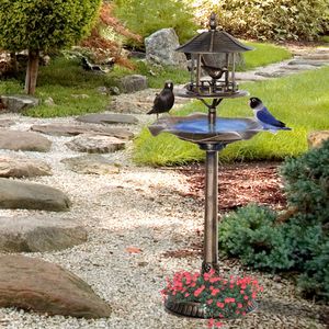Vasca per Uccelli 3-in-1 in Bronzo con Piedistallo, Grande Vasca d'Acqua e Fioriera Sottostante per Decorazione da Giardino - Product Image 2