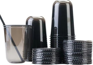 Vaso de Plástico Negro Desechable YAMAT de 12 oz, 14 oz, 16 oz, Vaso de Plástico Negro en Forma de U, Vaso para Té de Burbujas con Tapa y Logotipo Personalizado - Product Image 2