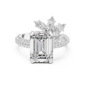 Anillo de Compromiso de Oro Amarillo de 14K con Diamantes Cultivados en Laboratorio en Forma Redonda, Marquesa, Pera y Esmeralda para Mujer |   Diamante Cultivado Nuevo - Product Image 3