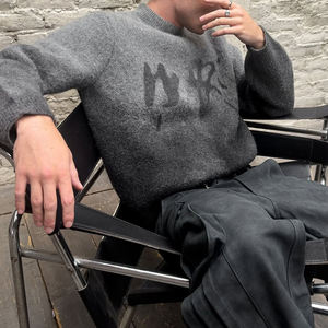 Custom Gradient Jacquard Men's Sweater Boxy O-Neck Long Sleeves <b>Jumper</b> Knit Oversize Retro Sweater Manufacturer - Product Image 5