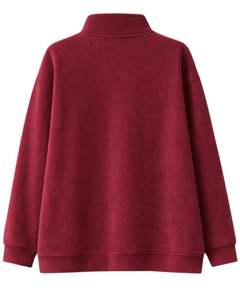 Sudadera de Forro Polar Oversize para Mujer, Color Rojo Vino, con Cuello de Cierre a Presión, Bolsillo Canguro, Gruesa, para Invierno, Fabricación Personalizada - Product Image 2