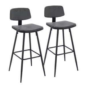 Tabouret et chaise de bar sur mesure en acier gris avec dossier à lattes verticales et assise en bois pour comptoir de cuisine et bar à petit-déjeuner - Product Image 2