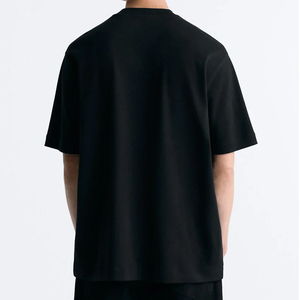 เสื้อยืดคอกลมแขนสั้นทรงหลวมโอเวอร์ไซส์ผ้าฝ้ายสีดำสำหรับผู้ชาย น้ำหนักมาก รับผลิตแบบ OEM ODM ไซส์พลัสลำลอง - Product Image 3