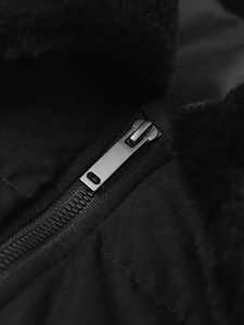 Men's Black Quilted Puffer <b>Jacket</b> Stand Collar Zipper Closure Thick Winter Casual Windproof Solid Color Regular Fit - Product Image 3