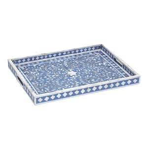 Handmade Mother Of Pearl Inlay Serving Tray Blue Floral Design <b>Decorative</b> Mop Tray Luxury Home Decor <b>Kitchen</b> & Dining Gift <b>Item</b> - Product Image 1