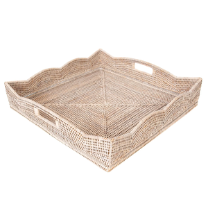 Plateau en rotin blanc, design nouveau, accents décoratifs pour la maison, qualité exceptionnelle, pour servir thé et café, à bas prix. - Product Image 1