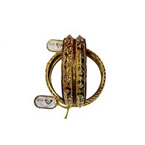 22K <b>Solid</b> <b>Gold</b> Carved <b>Bangles</b> Pair Traditional Indian Kangan Bridal Engagement Wedding Party Gift Fine Jewelry - Product Image 1