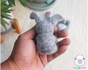 Felt & <b>Yarn</b> <b>Needle</b> Felted Easter Bunny Rabbit Grey Pink Handmade Indoor Decoration Child Craft Toy - Product Image 3