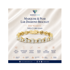 Premium 9.02 CT Marquise & Pear Cut Lab Grown Diamond Bracelet 14K <b>Solid</b> <b>Gold</b> Fine Jewelry - Product Image 1