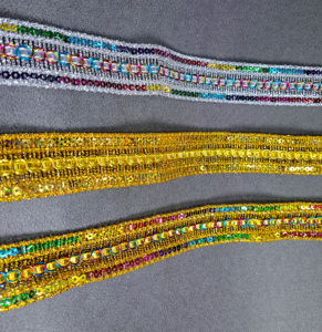 Cinta de encaje metálica de hilo dorado y plateado, tejida para decoración de costura, ribete de encaje de ganchillo, multicolor dorado y plateado - Product Image 2