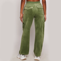Ensemble pantalon cargo ample et veste courte zippée en velours vintage brodé, couleur unie, décontracté, écologique, pour femme, vente en gros