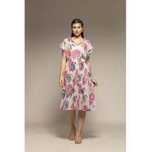 Elegante Vestido Largo con Estampado Floral Rosa y Cuello en V para Mujer, Ideal para Vacaciones en la Playa, Disponible a Precio de Mayoreo - Product Image 1