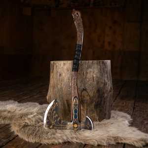 Double Blade Tactical Axe Forged Steel Head Wood Handle Decorative <b>Engraved</b> Design Broad Axe Tree Felling <b>Tool</b> - Product Image 2