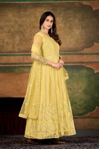Costume Anarkali de luxe pour femmes, manches 3/4, en crêpe filet, semi-couture, extensible, séchage rapide, pour fêtes et mariages - Product Image 3