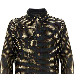Premium Men's Winter Denim <b>Rhinestone</b> <b>Jacket</b> with Stand Collar and Front Logo Stylish Sparkle for Casual Fashion - Product Image 5
