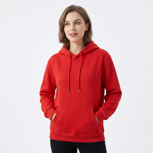 <b>Men's</b> Oversized Hooded <b>Sweatshirt</b> Solid <b>Red</b> Casual Knitted Hoodie with Front Pocket Autumn Wear - Product Image 4