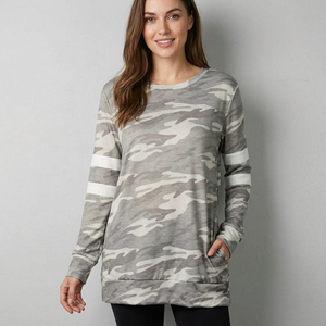 T-shirt à manches longues en coton biologique écologique gris camouflage pour femme, col rond, respirant, jersey sportif, séchage rapide, léger - Product Image 2