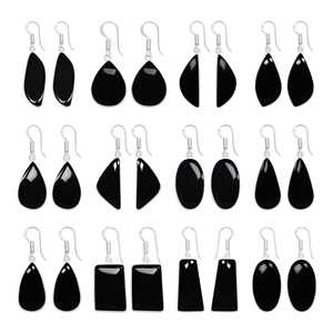 Boucles d'oreilles à crochet pour femmes, pierre précieuse en onyx noir naturel, pierre de naissance de décembre, bijoux faits à la main, plaqué argent, laiton - Product Image 1