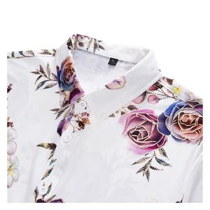 Men's Floral Printed Short Sleeve <b>Slim</b> <b>Fit</b> Casual <b>Shirt</b> Breathable Woven Polyester <b>White</b> - Product Image 3