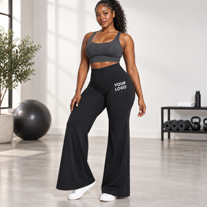 Breathable Knit Yoga Trousers High Waist <b>Flared</b> <b>Leggings</b> High waist Exercise Wear Wholesale Yoga Wear Supplier <b>Women</b> Activewear - Product Image 4