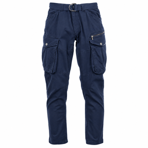 Pantalones Cargo Azul Marino para Hombre, Cintura Media, Ropa de Trabajo, Pantalones Multibolsillos con Cinturón, Secado Rápido, Transpirables, Poliéster/Algodón, Casuales - Product Image 2