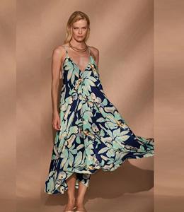 Vestido largo bohemio para mujer con estampado floral, cuello halter, diseño sin espalda y dobladillo acampanado, ideal para fiestas - Surtido - Product Image 1