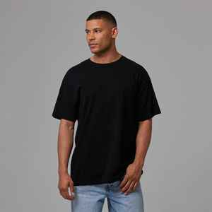 Camiseta Negra Oversize para Hombre, Mezcla de Algodón, Cuello Redondo, Estilo Casual Urbano, Corte Holgado, Marca Privada Personalizada - Product Image 5