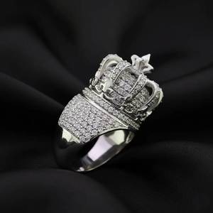 925 Sterling Silver Moissanite Crown <b>Ring</b> Pave Set Rhodium Plated <b>Resizable</b> Mens Statement Band for Wedding Party - Product Image 3