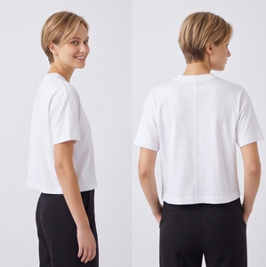 T-shirt blanc ample à col rond pour femme, style streetwear, manches courtes, léger, pour l'été - Product Image 2