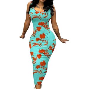 Vestido largo ajustado sexy para mujer, con estampado floral, sin mangas, tipo tank, maxi vestido, para verano, playa, vacaciones, elegante, ajustado. - Product Image 2