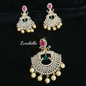 Peacock Pendant with Crystal Chain Fashion Jewelry Set - Product Image 4