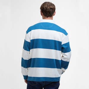 Chemise de rugby à manches longues pour homme, rayée, bleu et blanc, col boutonné, manches longues, tissée, pour l'été - Product Image 2