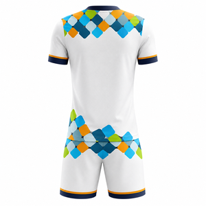 Conjunto de Camiseta de Fútbol Personalizada Blanca para Hombre, Manga Corta, Cuello en V, Estampado Geométrico, Uniforme de Poliéster que Absorbe la Humedad para Adultos - Product Image 2