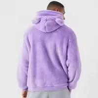 Sudadera con Capucha de Forro Polar Morado para Hombre, Estilo Casual, Talla Grande, Color Sólido, Corte Regular, para Otoño, Sudadera Sherpa - Product Image 4
