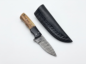 Handmade Industrial Grade Fixed <b>Blade</b> Damascus Steel Hunting & Camping <b>Knife</b> with Bone Handle Brass Pins & Leather Sheath OEM - Product Image 1