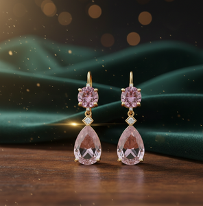 Boucles d'oreilles pendantes en argent sterling 925 plaqué or 18 carats avec améthyste bleue et pierre de poire rose, 4,5 pouces - Product Image 2