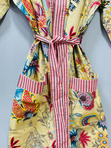Kimono de Verano Estampado Mukut, Estilo Bohemio, Cuello en V, 100% Algodón, Cierre con Cordón, Lujoso, Casual, Largo, para Descansar - Product Image 6