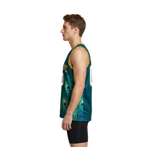 Peacock <b>Feather</b> Basketball Jersey Set for Men V Neck Sleeveless Sublimation Top & Plain Shorts with Custom Team Name and Numbers - Product Image 5