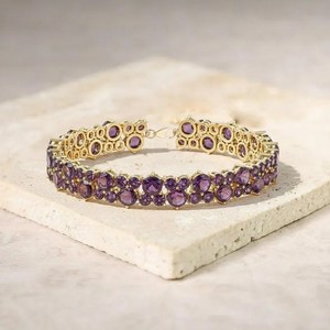 Lab Grown Amethyst Charm <b>Bracelet</b> 925 Sterling Silver Gold Plated Elegant Luxury Red Gemstone Jewelry Women - Product Image 4