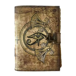 Diario de Tapa Dura Clásico de Cuero Genuino Hecho a Mano para Lectura y Brujería, Libro Vintage con Estampado de Grimoire del Tercer Ojo y Papel con Borde Desflecado - Product Image 1