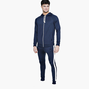 Conjunto Deportivo Azul Marino para Hombre con Capucha, Cierre de Cremallera, Sudadera y Pantalones de Poliéster de Color Sólido, Corte Regular, Otoño - Product Image 2