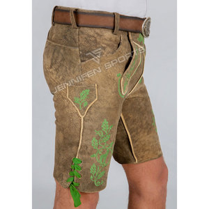 Stylish Bavarian <b>Men</b> Cowhide Suede <b>Leather</b> Lederhosen <b>Shorts</b> With Embroidery Detail Solid Casual Button Eco-Friendly Traditional - Product Image 4