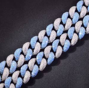 สร้อยข้อมือคิวบาลิงค์มอสซาไนต์สีน้ำเงินสองสี ชุบเงินแท้ 925 เครื่องประดับฮิปฮอปสำหรับผู้ชายและผู้หญิง - Product Image 2