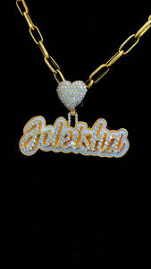 Pendentif Moissanite Hip Hop en argent Sterling 925 populaire avec lettre glacée personnalisée en émail blanc pendentif coeur plaqué or - Product Image 2