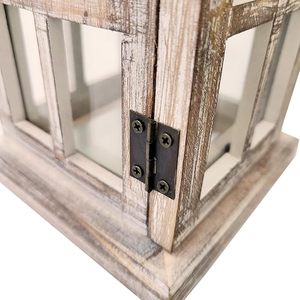 Farmhouse White Wash Wooden <b>Lantern</b> <b>Candle</b> Holder Decorative Glass <b>Lantern</b> with Metal Top and Latch - Product Image 4