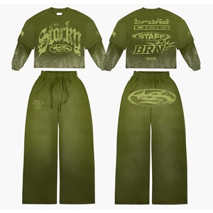 Conjunto de Camisa de Manga Larga de Algodón Tejido Estilo Urbano para Hombre, Color Verde Oliva Estampado, Ropa de Otoño 2026, Venta al Por Mayor - Product Image 3