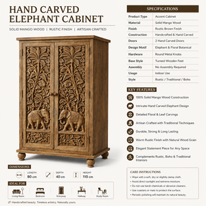 Wholesale Traditional Solid Wood Elephant Motif Double Door Cabinet Storage Unit <b>Large</b> Capacity Eco-Friendly for Bedroom Living - Product Image 6