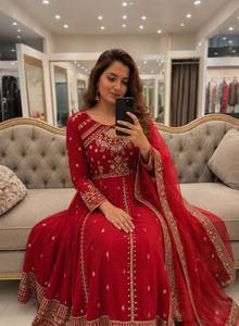 Costume Anarkali brodé marron avec dupatta, robe de mariage ethnique indienne pakistanaise - Product Image 5